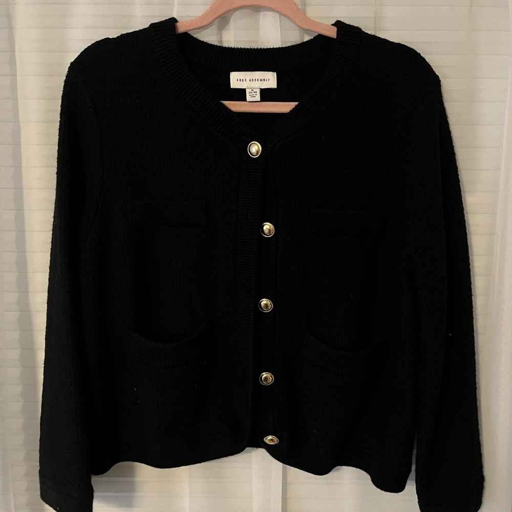 Black Button-Up Cotton Tweed Styles Women's Cardigan
